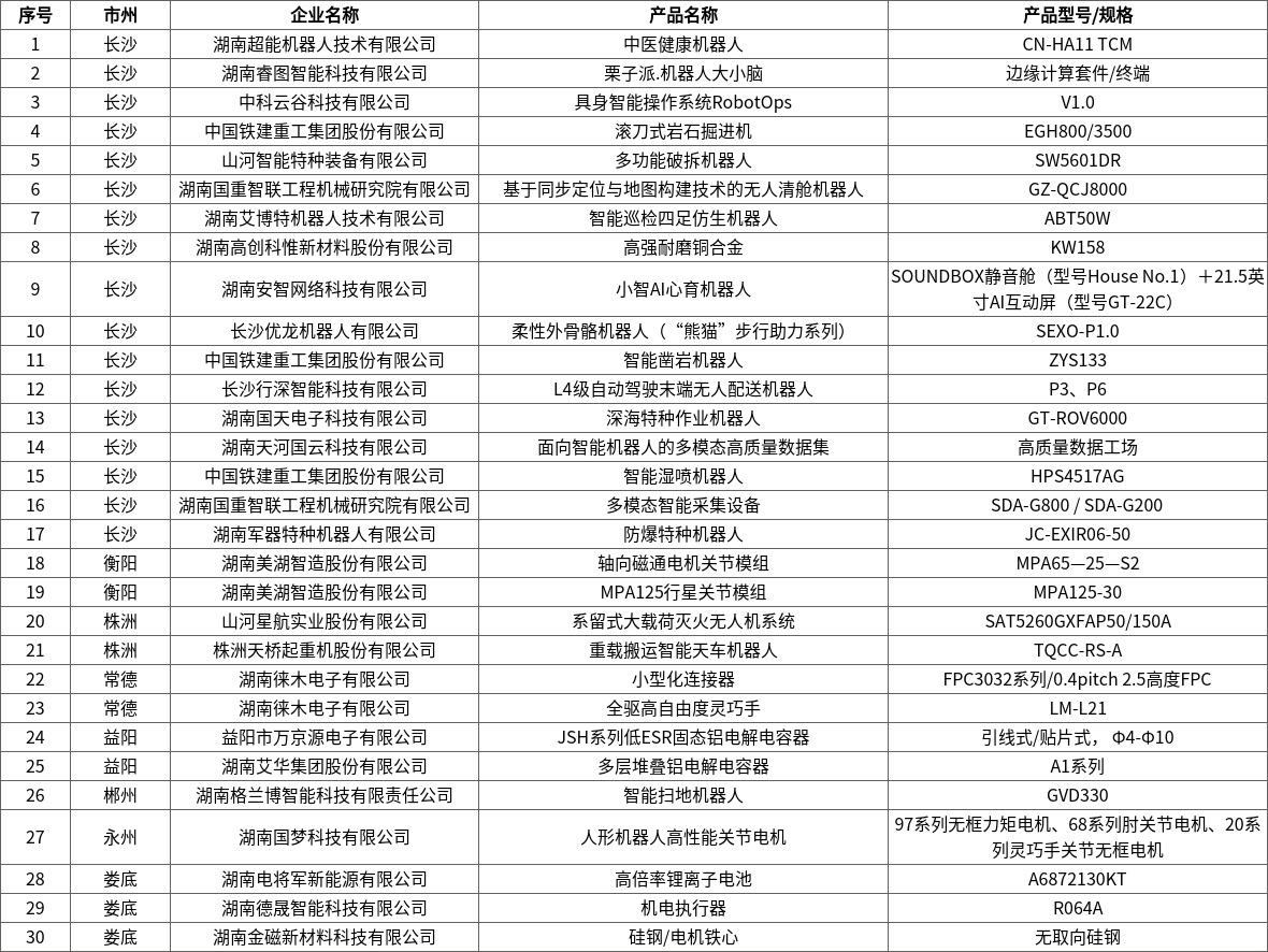 关于2026年湖南省智能机器人产业链链主企业培育对象、典型应用场景、创新产品拟认定名单的公示3